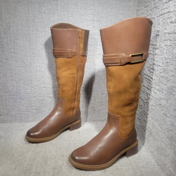 Clarks Maye Carly Women's Size US 6.5M Brown Leather Side Zip Knee High Boots. - Picture 1 of 10